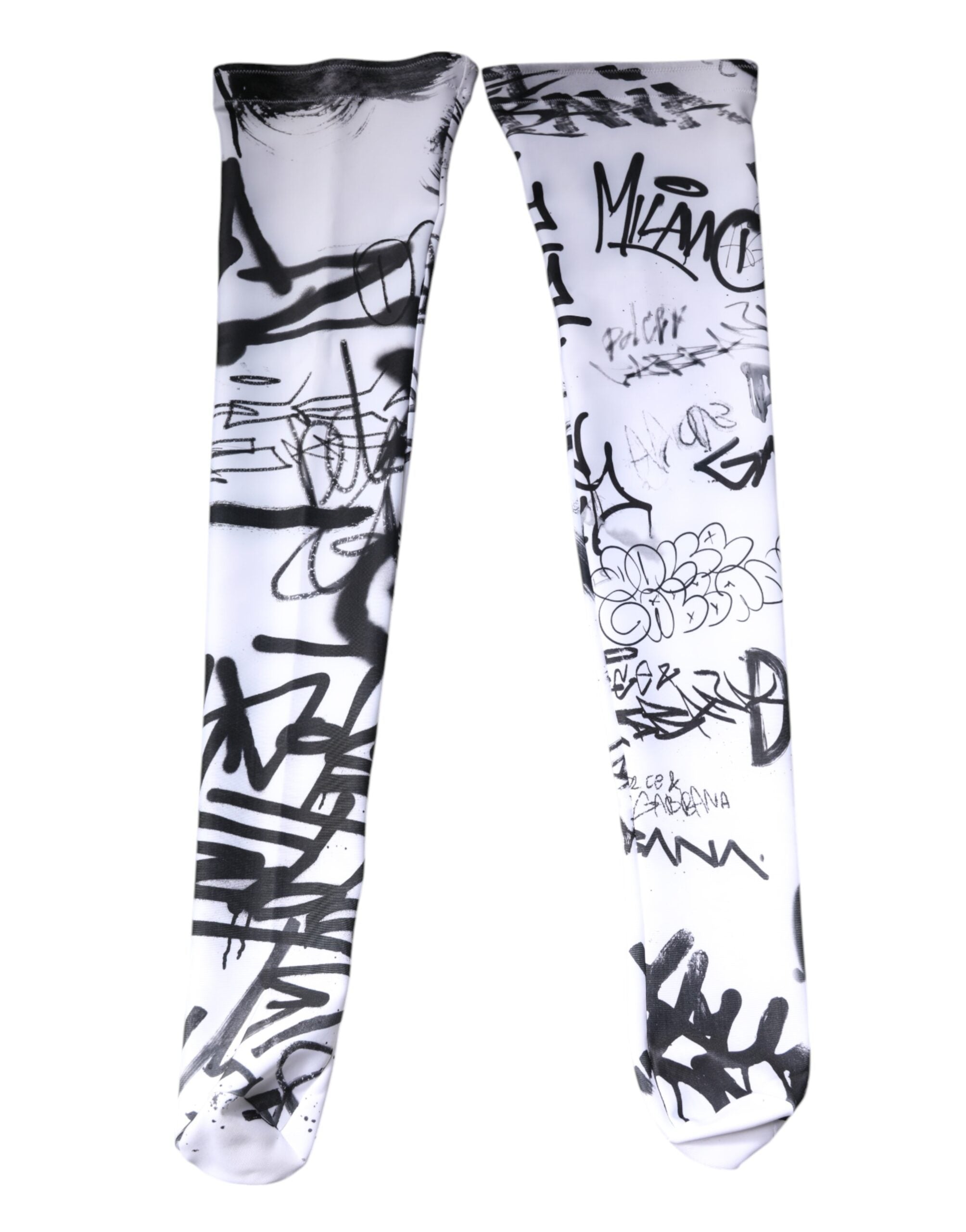 Dolce & Gabbana White Cotton Graffiti Over Calf Stockings Socks
