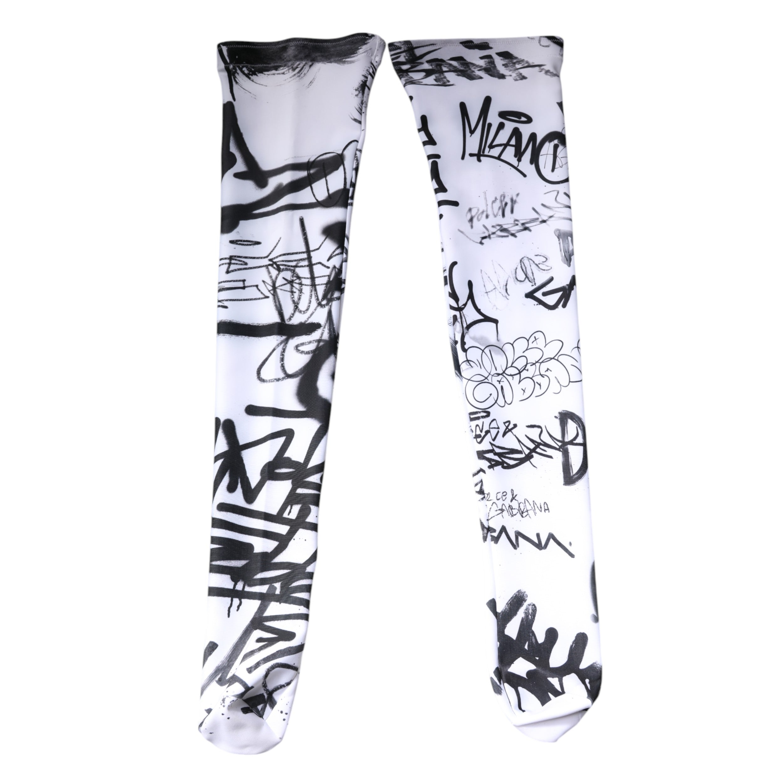 Dolce & Gabbana White Cotton Graffiti Over Calf Stockings Socks