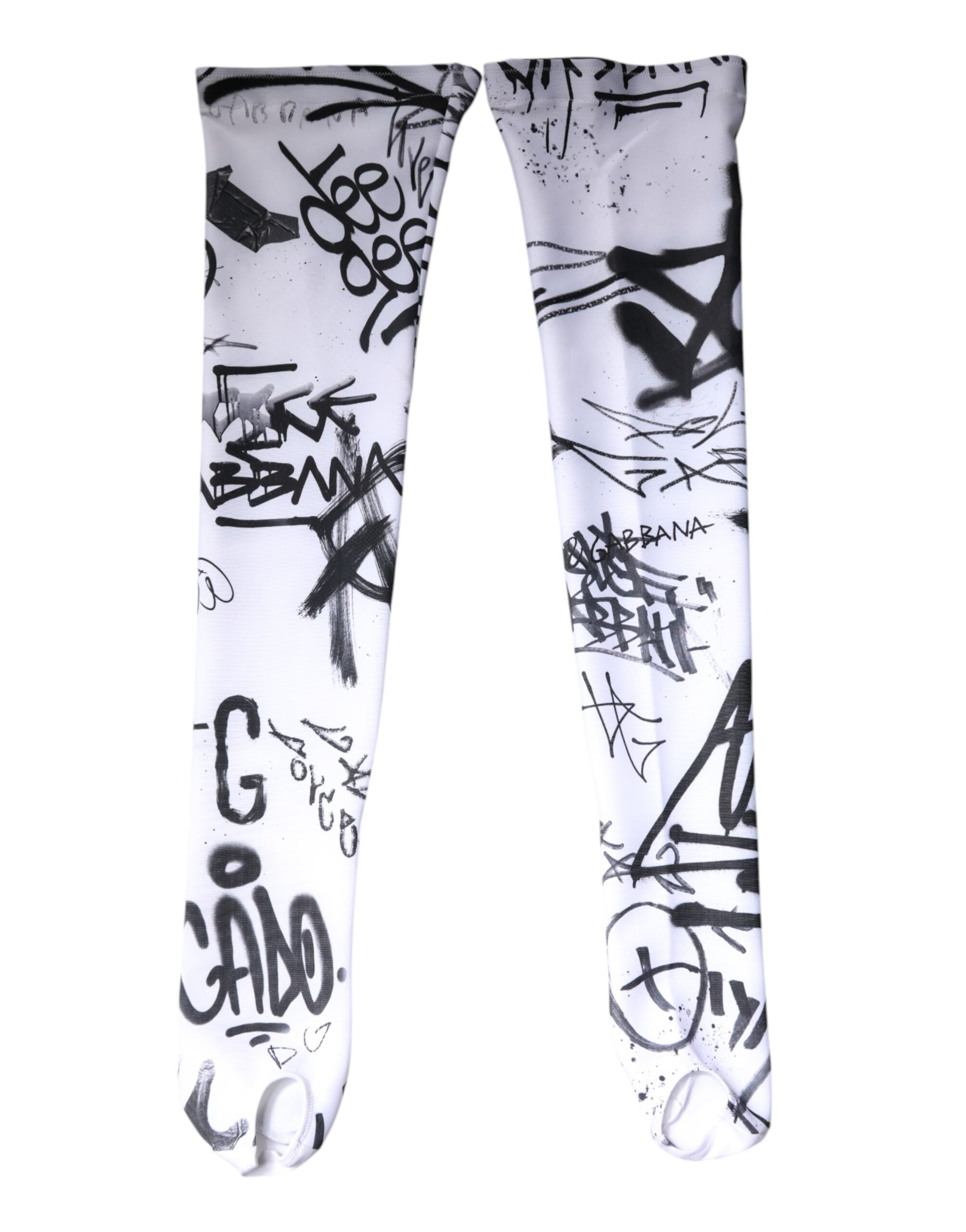 Dolce & Gabbana White Cotton Graffiti Over Calf Stockings Socks
