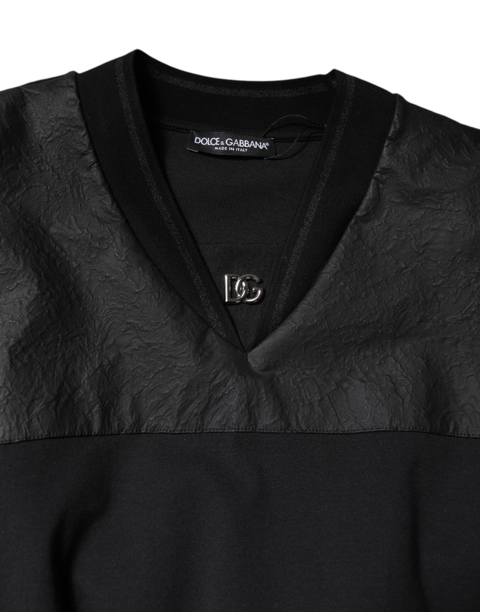 Dolce & Gabbana Black Cotton Short Sleeves V Neck T-Shirt
