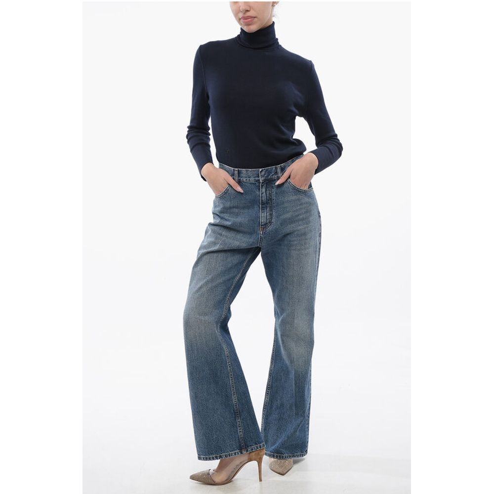 Balmain Cropped Fit Bootcut Denims With Delavè Design
