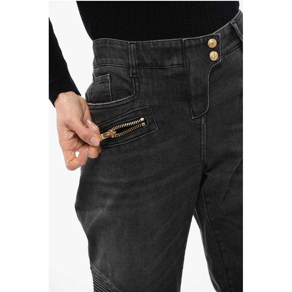 Balmain Biker Denims With Zipped Detailing