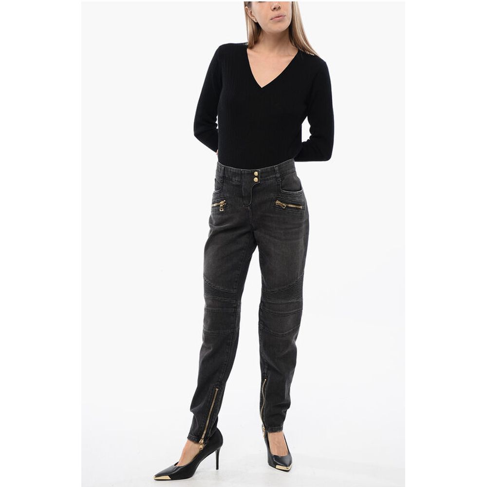 Balmain Biker Denims With Zipped Detailing