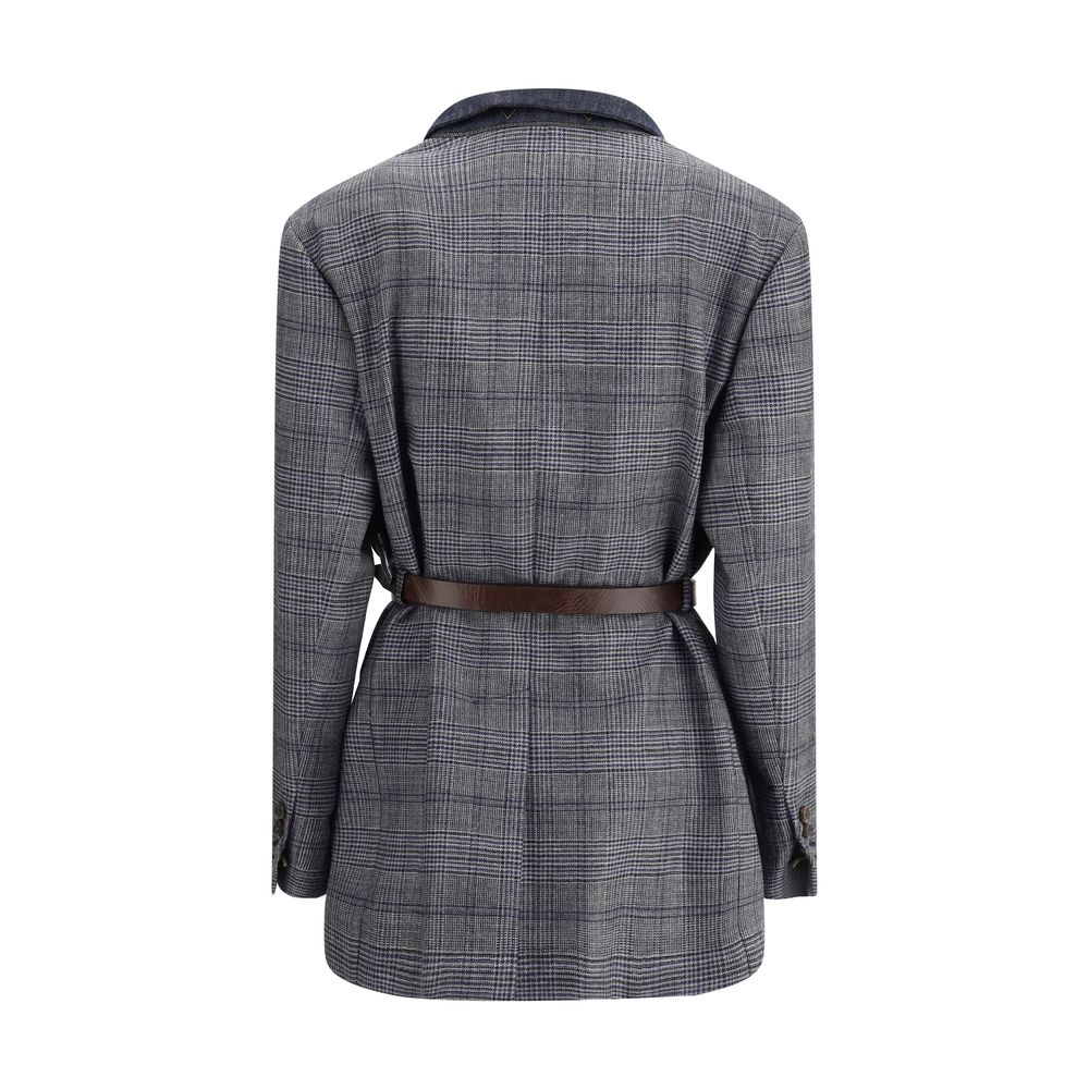 Brunello Cucinelli Prince Of Wales Pattern Blazer - Outerwear - For Women - GlamSteals