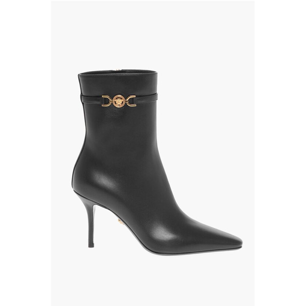 Versace Leather Boots With Logoed Strap And Stiletto Heel 9Cm
