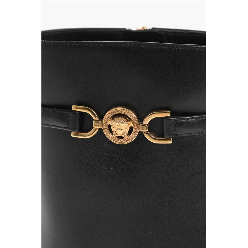 Versace Leather Boots With Logoed Strap And Stiletto Heel 9Cm