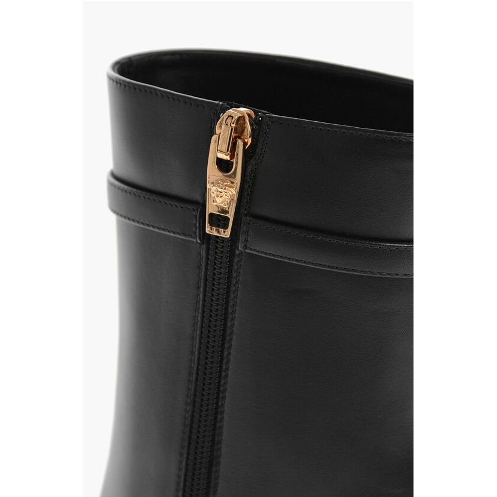 Versace Leather Boots With Logoed Strap And Stiletto Heel 9Cm