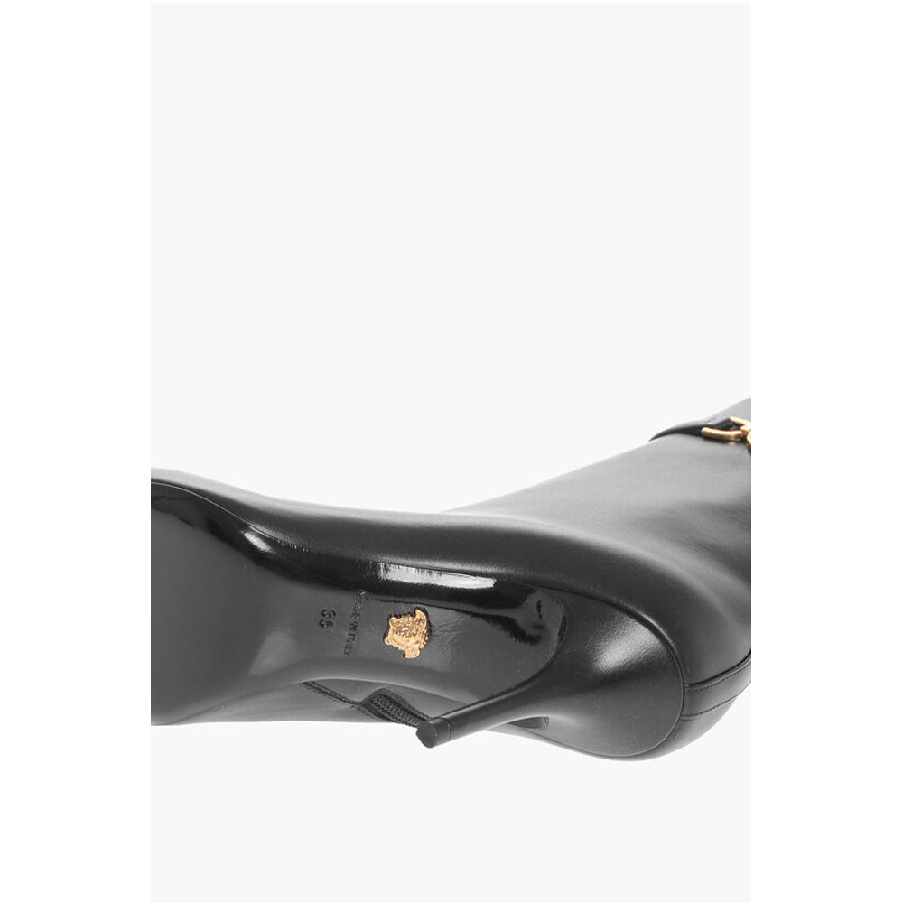 Versace Leather Boots With Logoed Strap And Stiletto Heel 9Cm