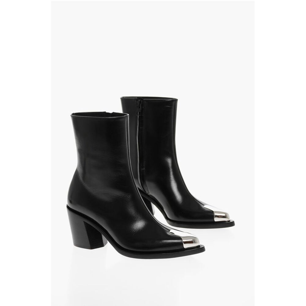 Alexander Mcqueen Leather Side Zip Boots With Point Metal Toe 7Cm