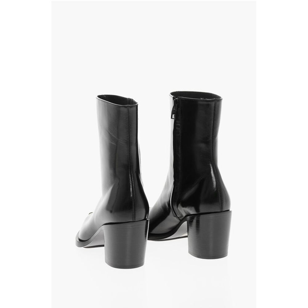 Alexander Mcqueen Leather Side Zip Boots With Point Metal Toe 7Cm
