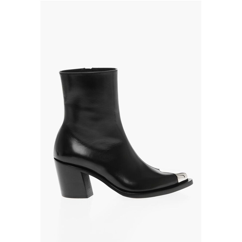 Alexander Mcqueen Leather Side Zip Boots With Point Metal Toe 7Cm