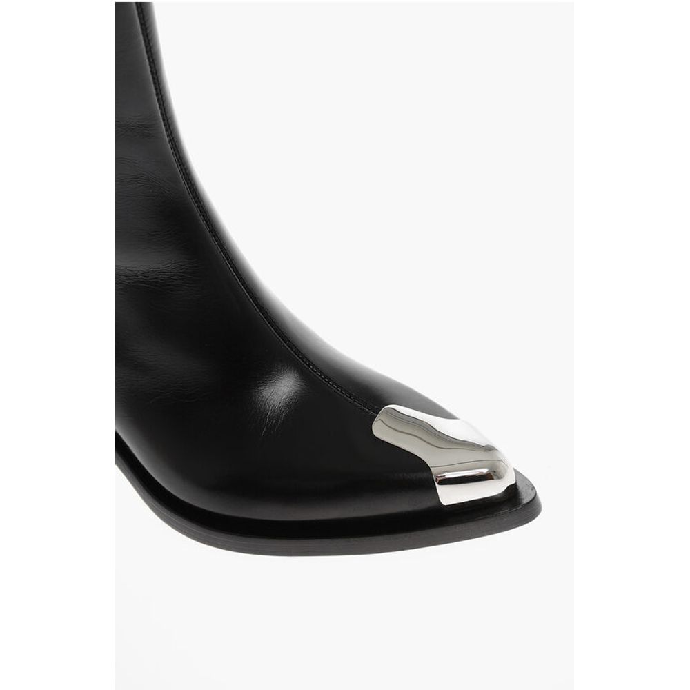 Alexander Mcqueen Leather Side Zip Boots With Point Metal Toe 7Cm