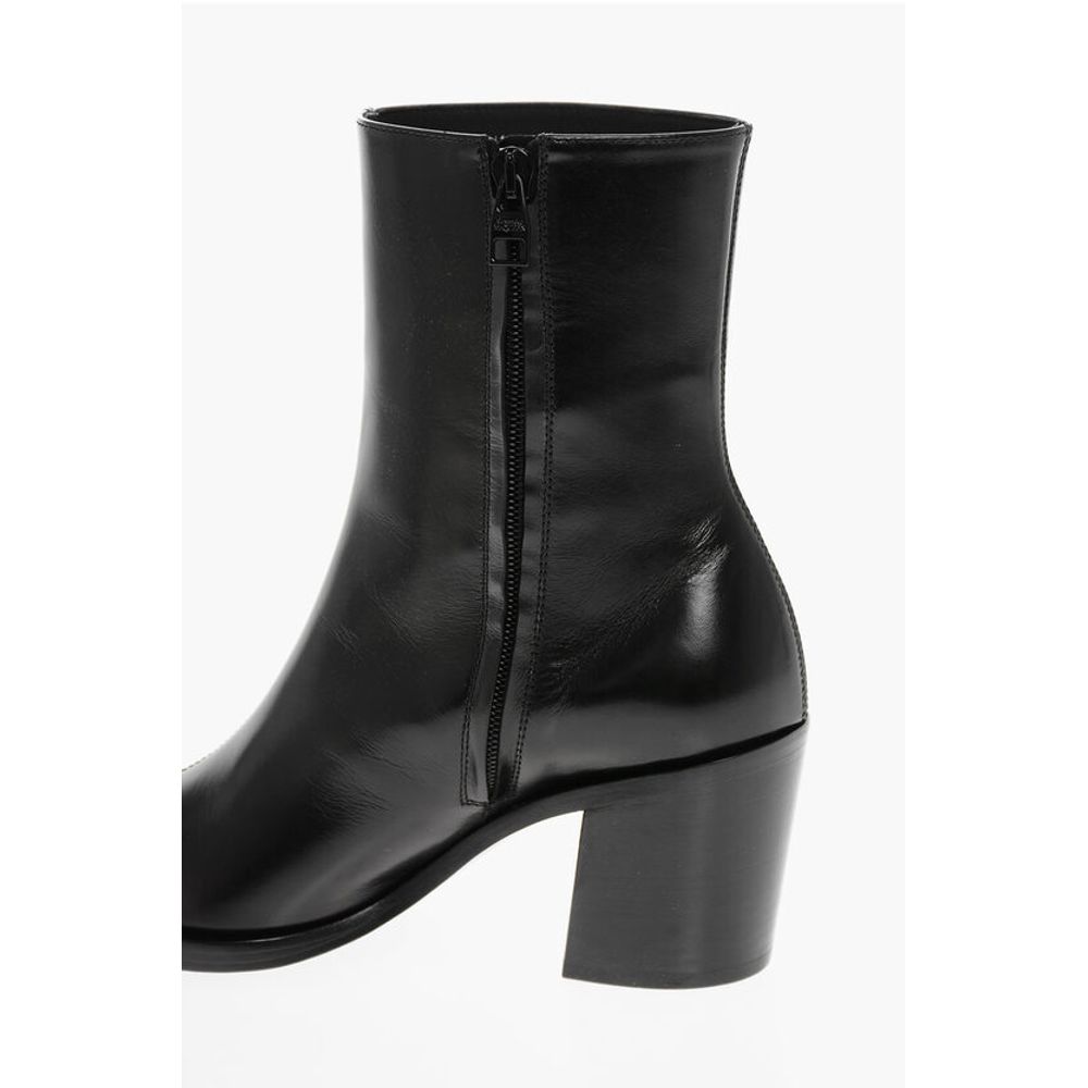 Alexander Mcqueen Leather Side Zip Boots With Point Metal Toe 7Cm