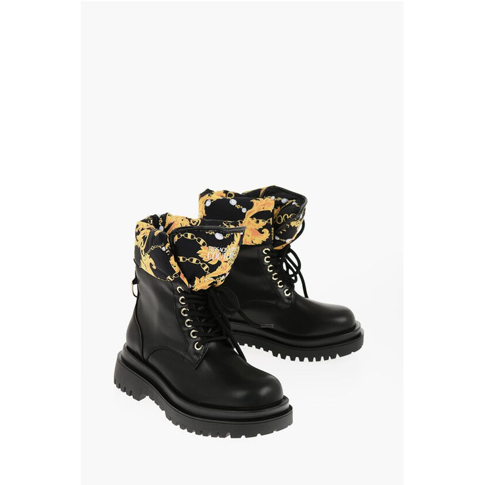Versace Leather Jeans Couture Faux Drew Combat Boots With Baroque
