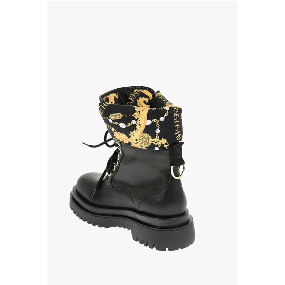 Versace Leather Jeans Couture Faux Drew Combat Boots With Baroque