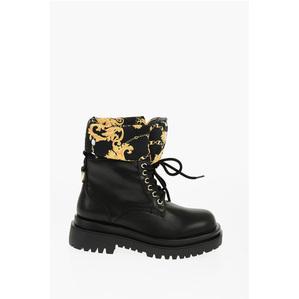 Versace Leather Jeans Couture Faux Drew Combat Boots With Baroque