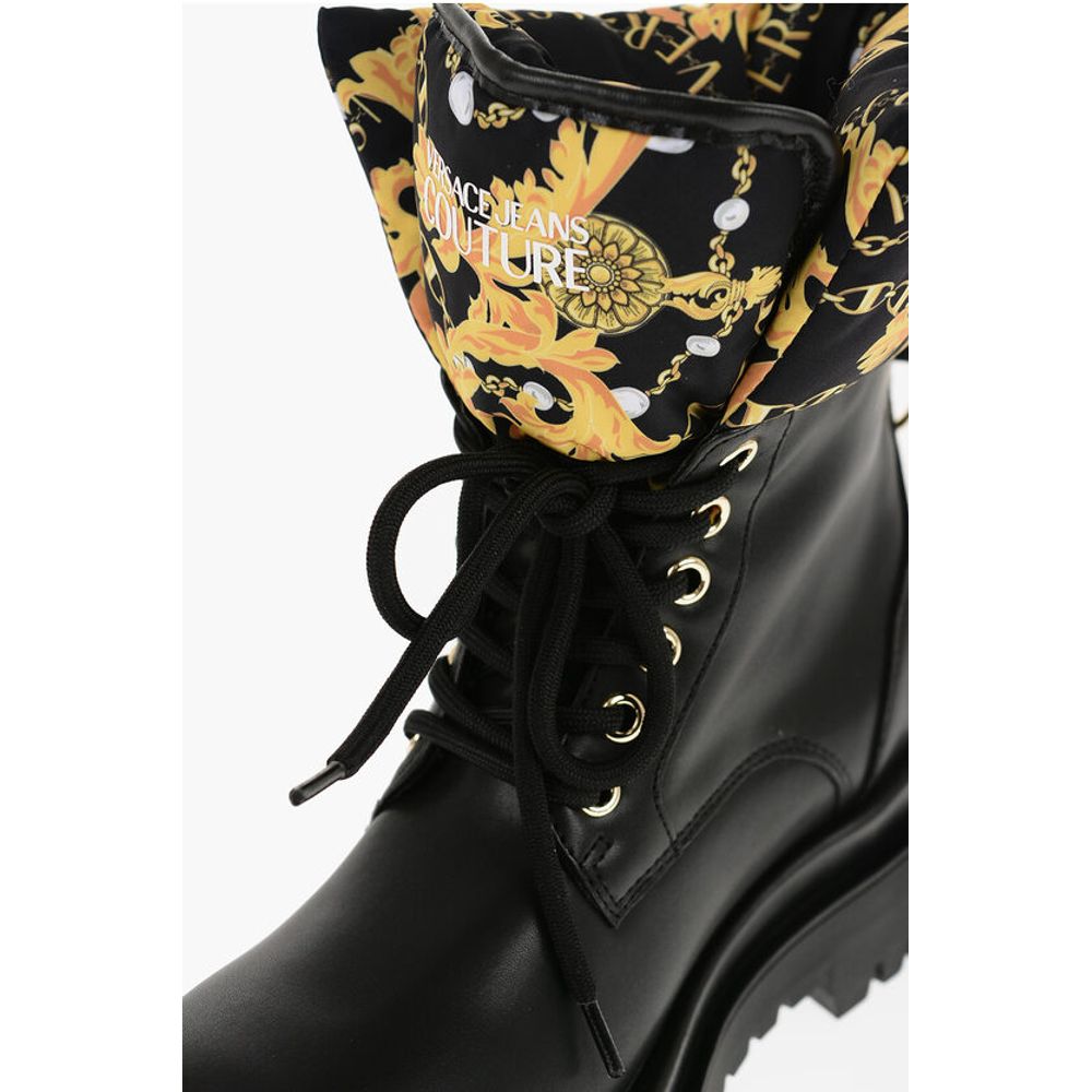 Versace Leather Jeans Couture Faux Drew Combat Boots With Baroque