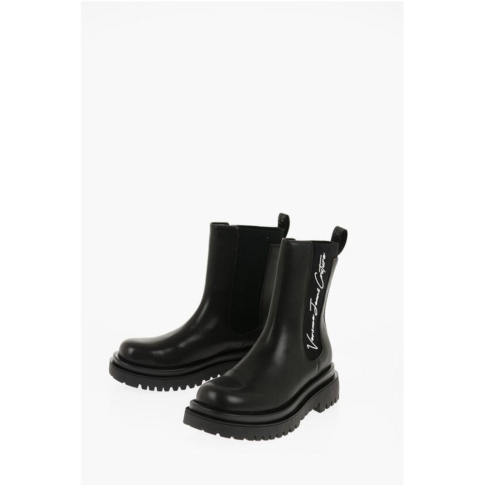 Versace Leather Jeans Couture Faux Drew Chelsea Boots With Contrasti