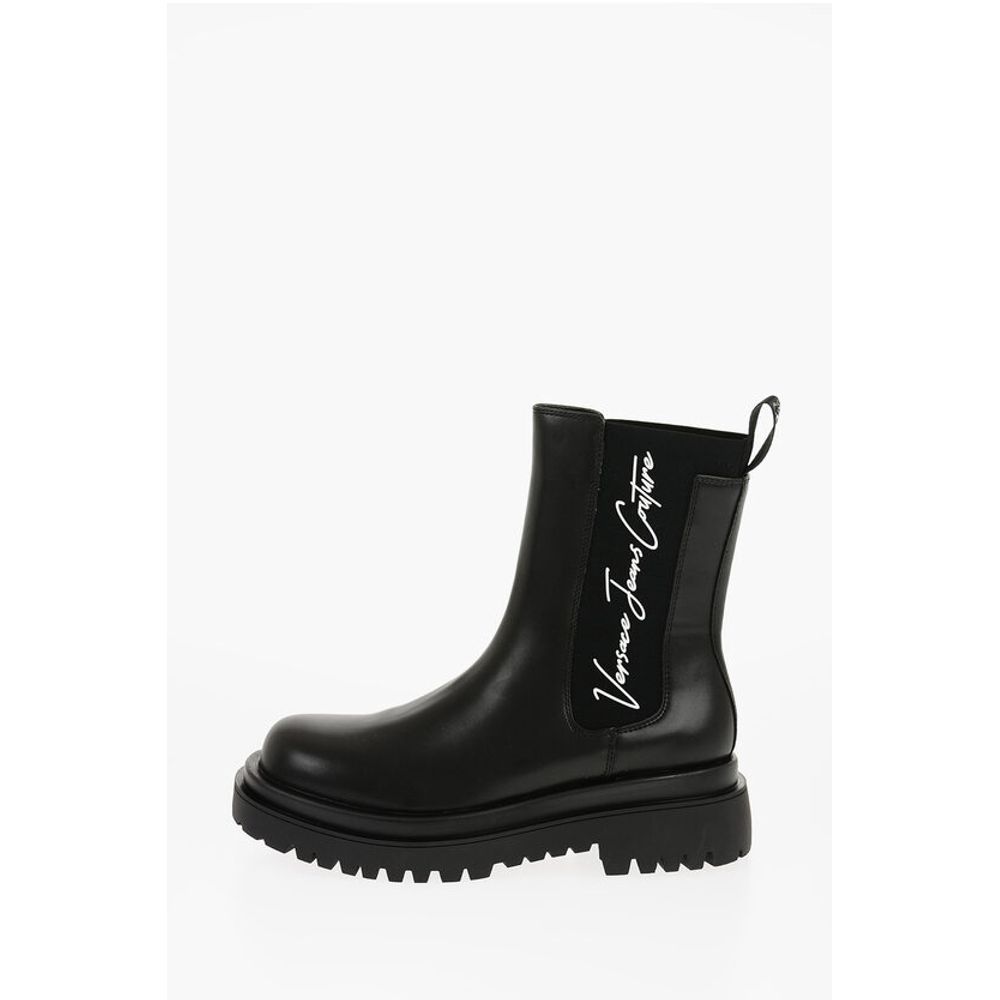 Versace Leather Jeans Couture Faux Drew Chelsea Boots With Contrasti