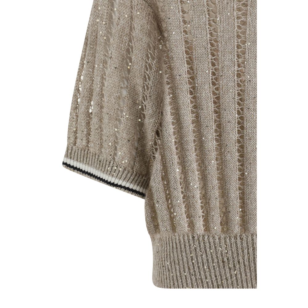 Brunello Cucinelli Openwork Knit Pattern Sweater With Sequins