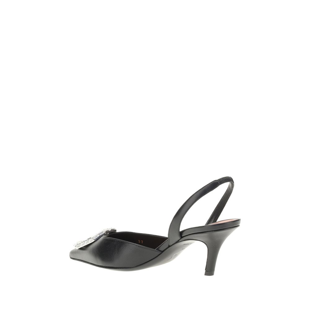 Amina Muaddi Leather Slingback Pumps