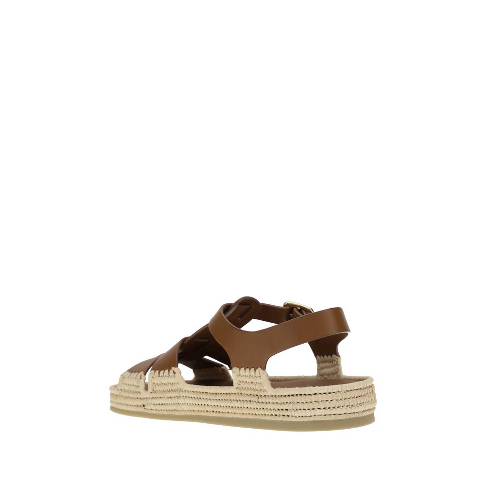 Prada Leather And Raffia Sandals