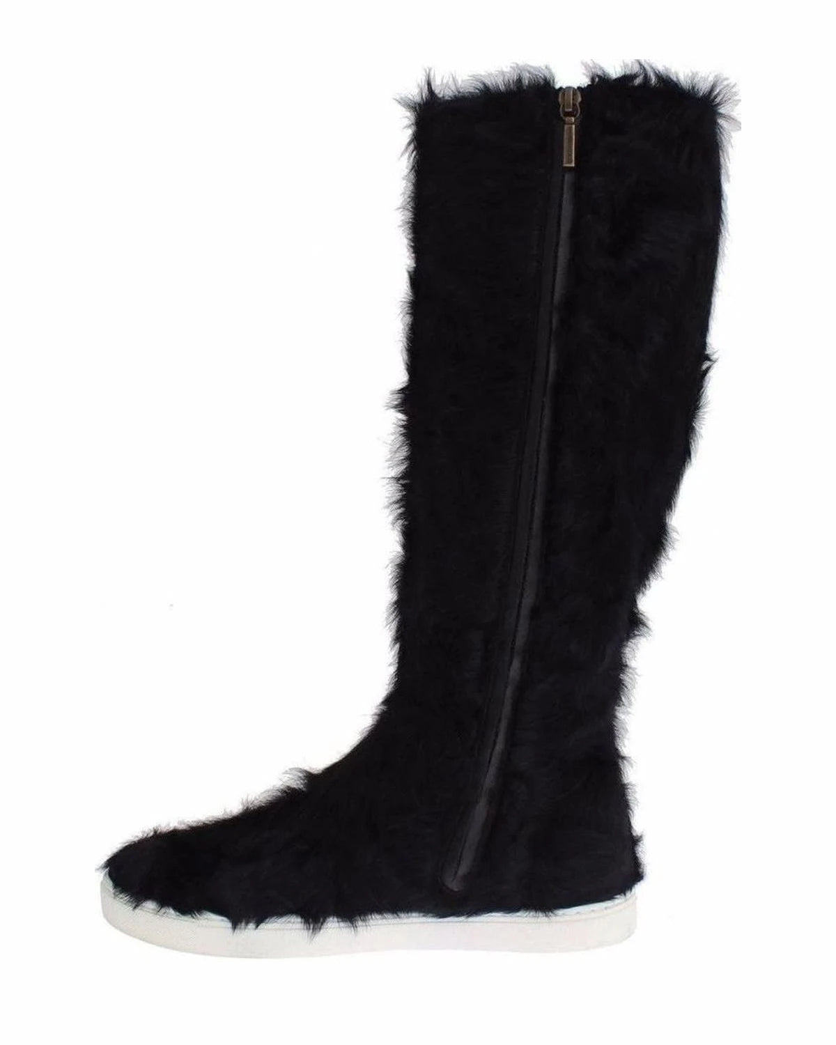 Dolce & Gabbana Black Elegant Fur Leather Flat Sneaker Boots Boots
