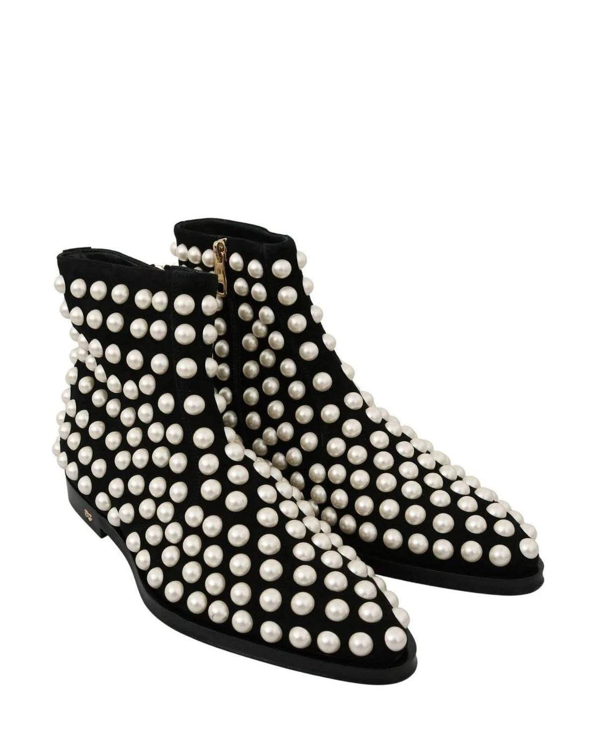 Dolce & Gabbana Pearl Embellished Black Suede Ankle Boots Boots