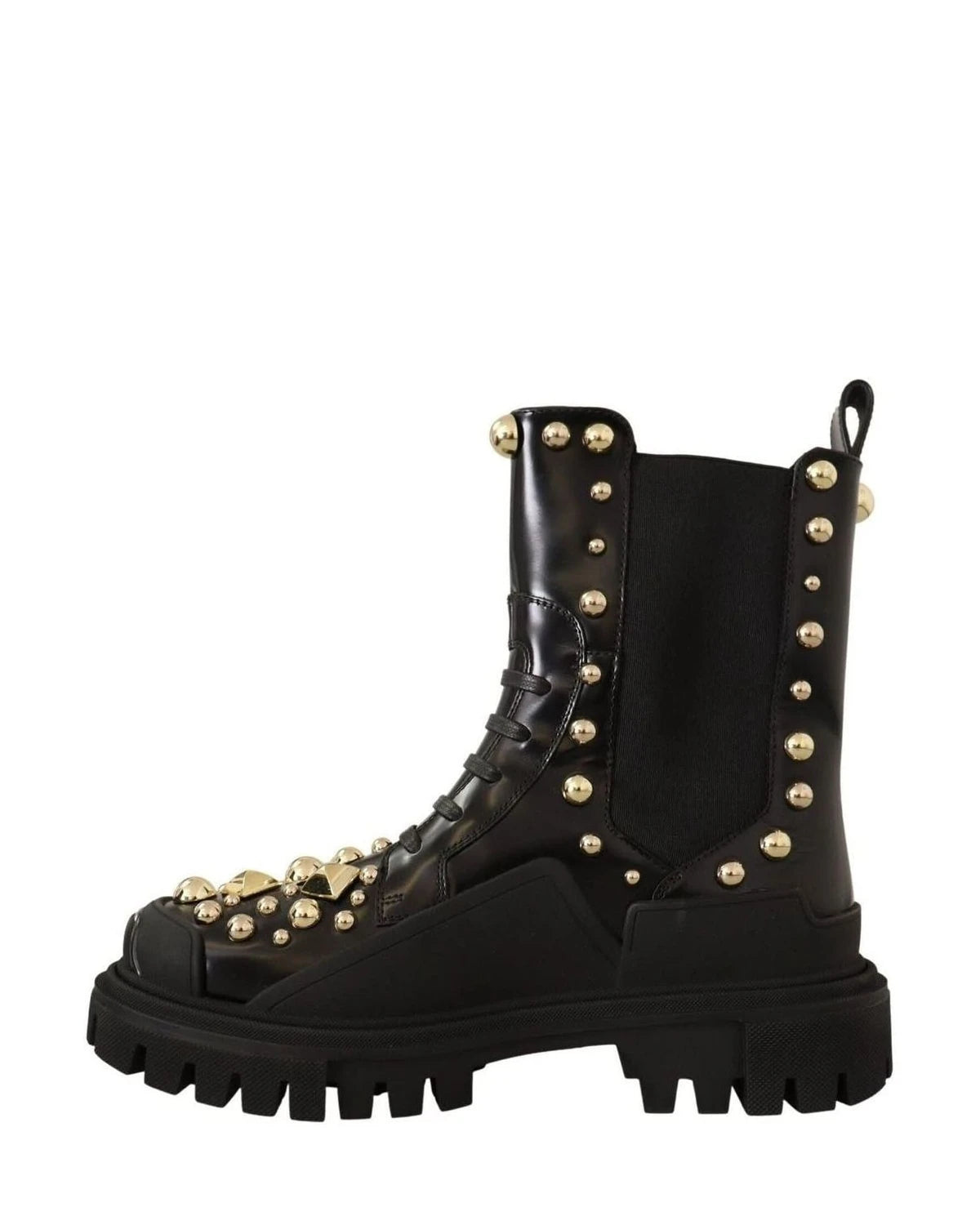 Dolce & Gabbana Studded Embroidered Leather Combat Boots Boots
