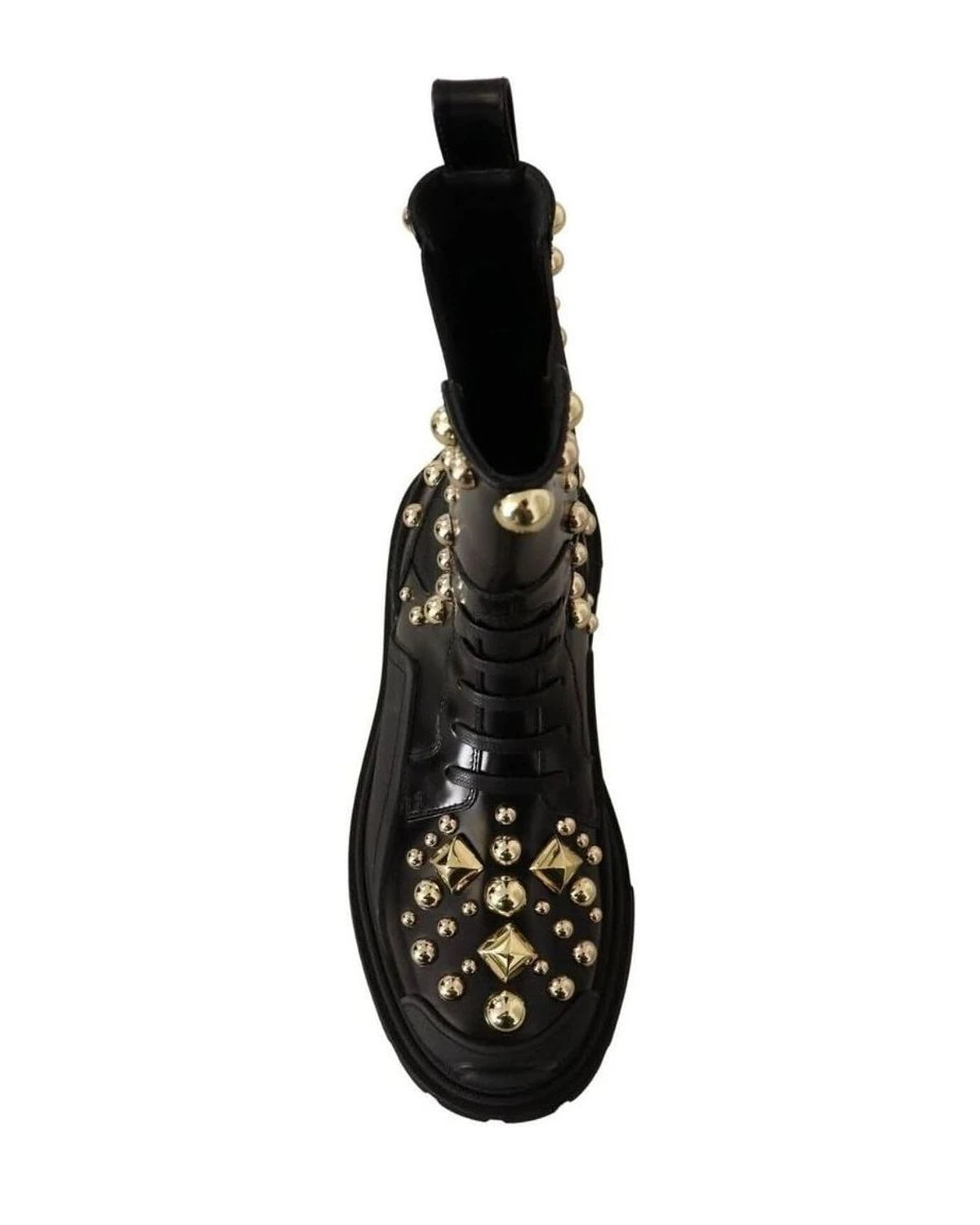 Dolce & Gabbana Studded Embroidered Leather Combat Boots Boots