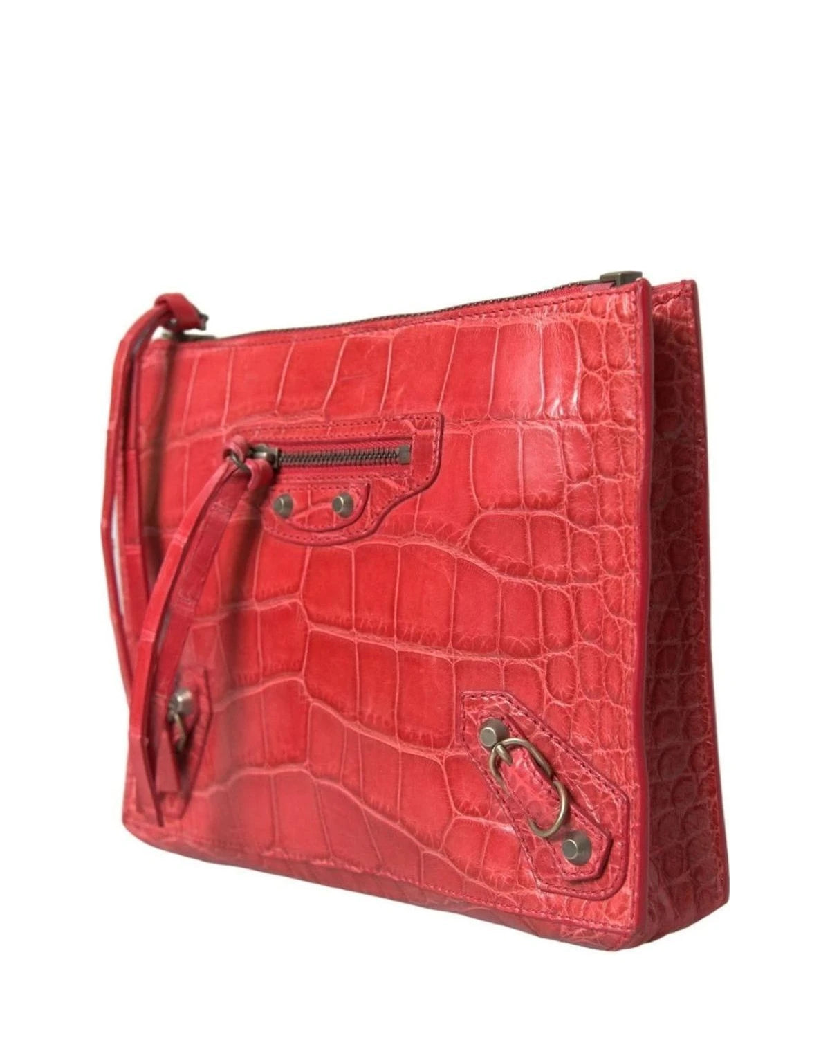 Balenciaga Exotic Red Alligator Leather Clutch Clutch Bags