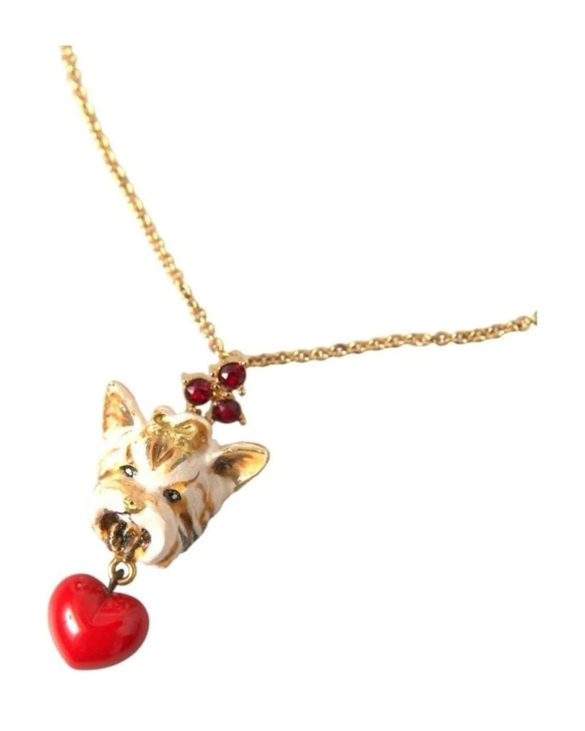 Dolce & Gabbana Gold Brass Chain Dog Heart Pendant Charm Necklace Necklaces