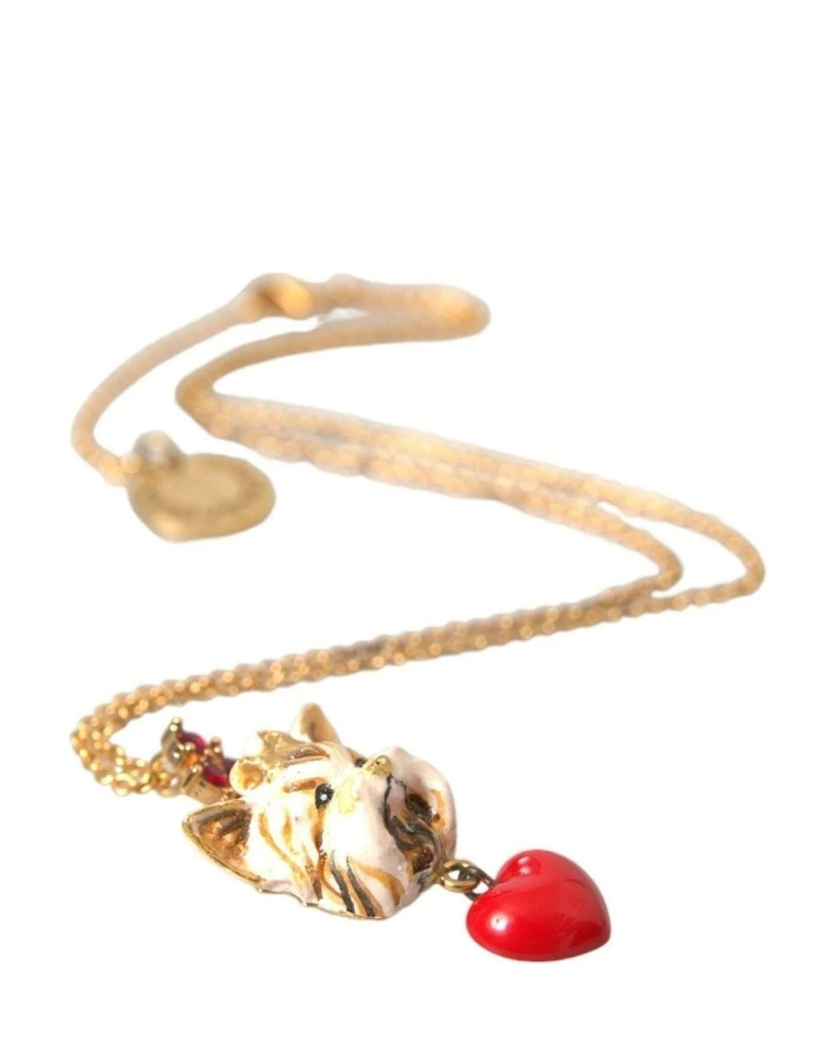 Dolce & Gabbana Gold Brass Chain Dog Heart Pendant Charm Necklace Necklaces