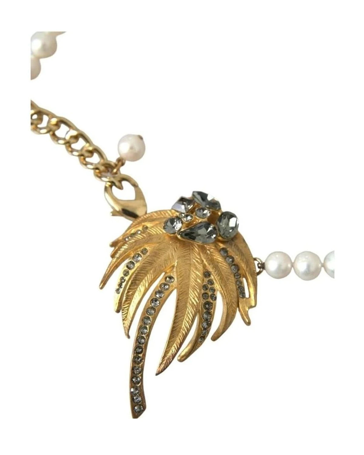 Dolce & Gabbana Gold Brass Crystal Pearl Tree Pendant Charm Necklace Necklaces
