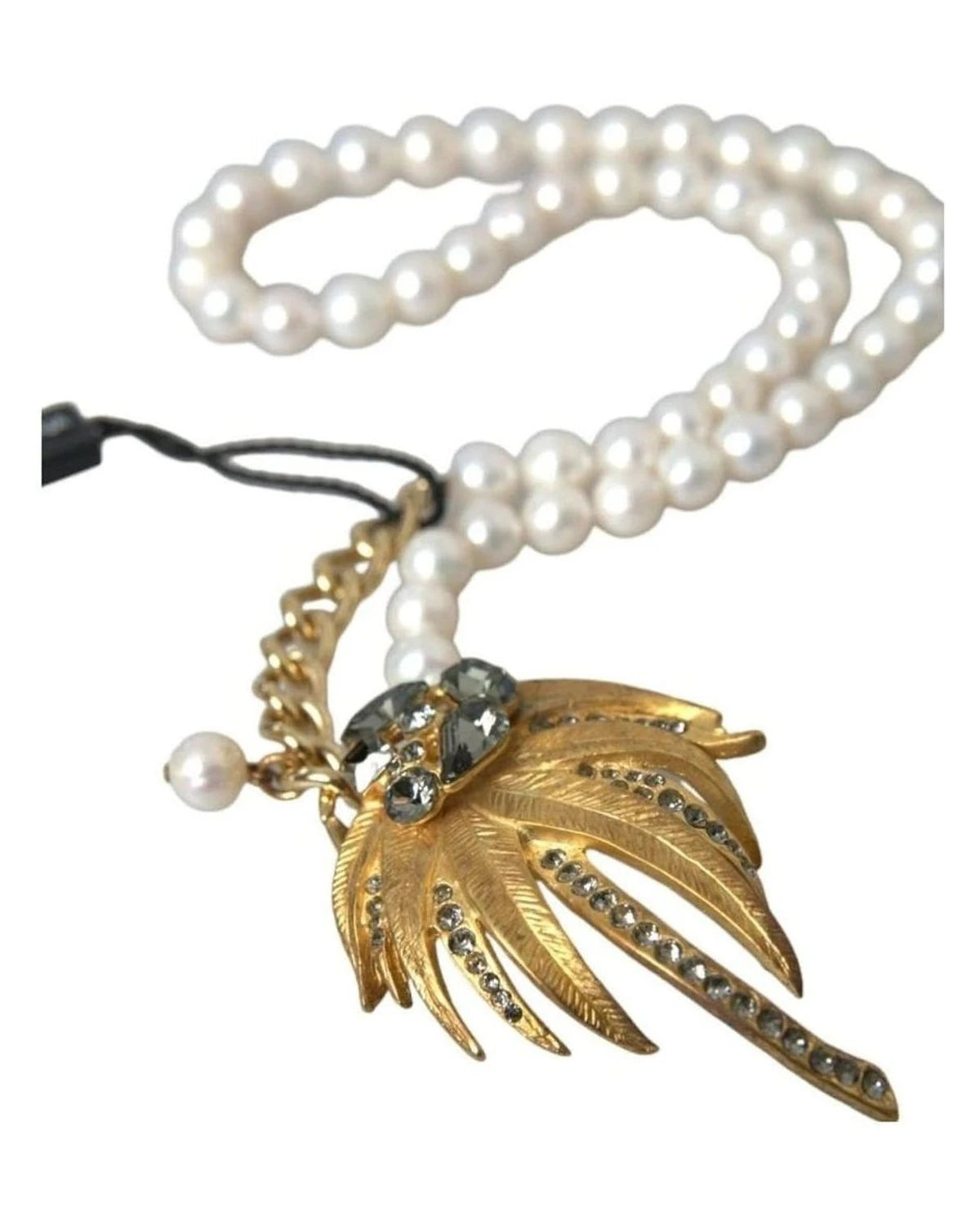 Dolce & Gabbana Gold Brass Crystal Pearl Tree Pendant Charm Necklace Necklaces