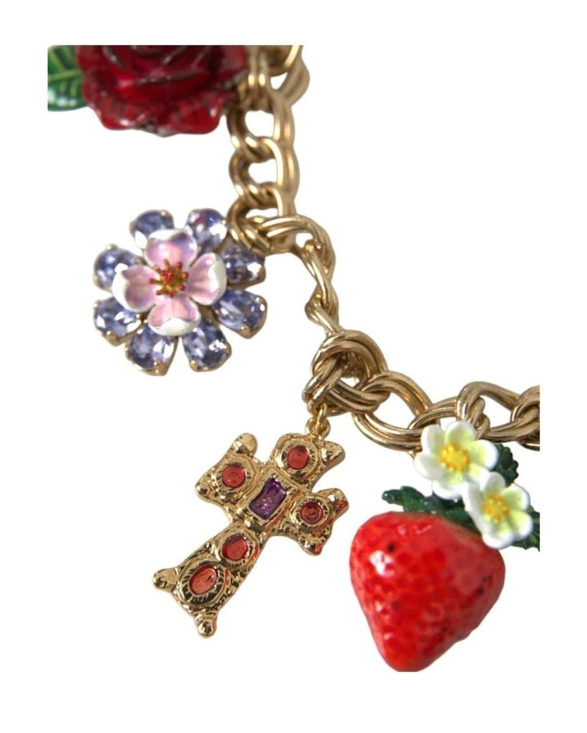 Dolce & Gabbana Gold Chain Rose Cross Strawberry Star Pendant Necklace Necklaces