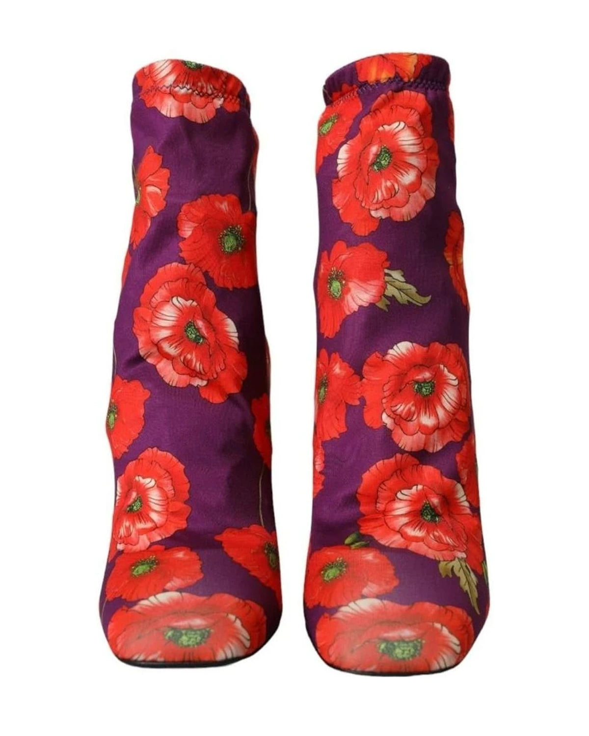 Dolce & Gabbana Purple Floral Jersey Stretch Boots Shoes Boots