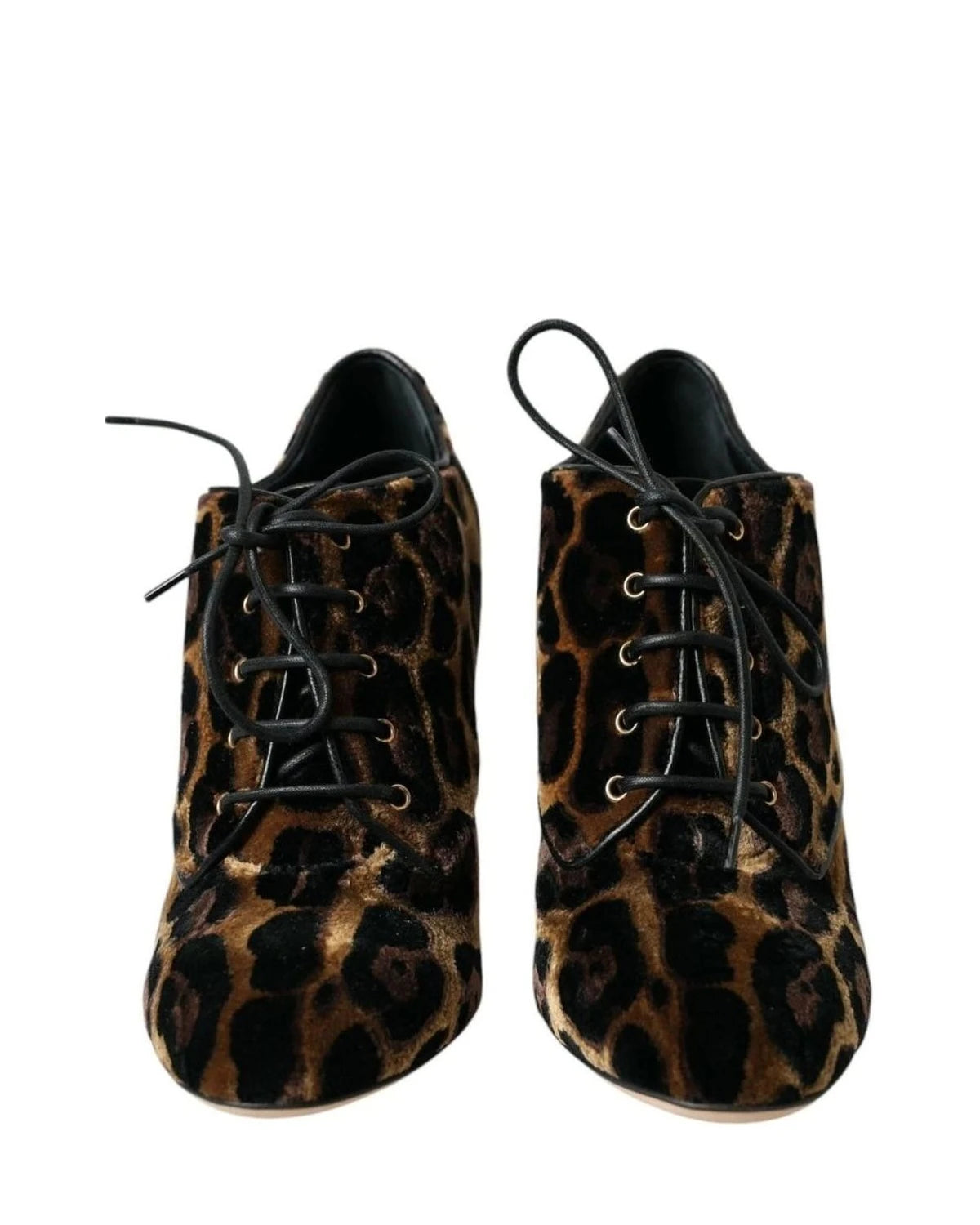 Dolce & Gabbana Brown Leopard Hair Lace Up Booties Shoes Boots