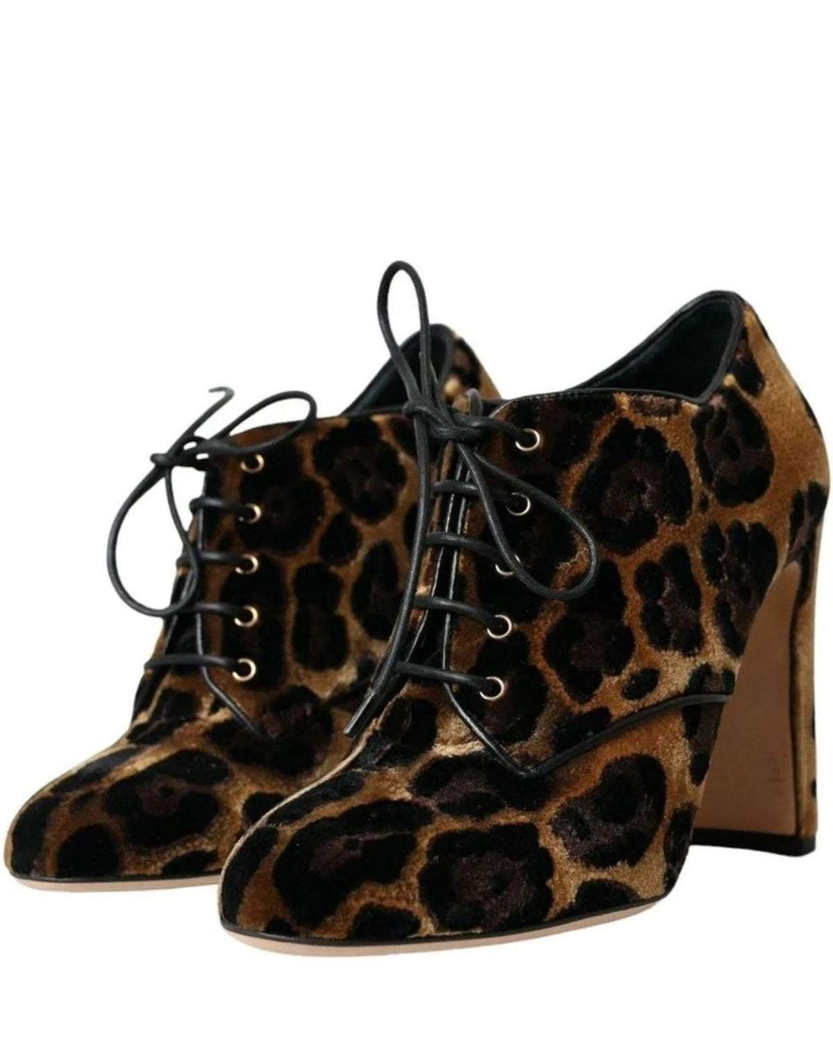Dolce & Gabbana Brown Leopard Hair Lace Up Booties Shoes Boots
