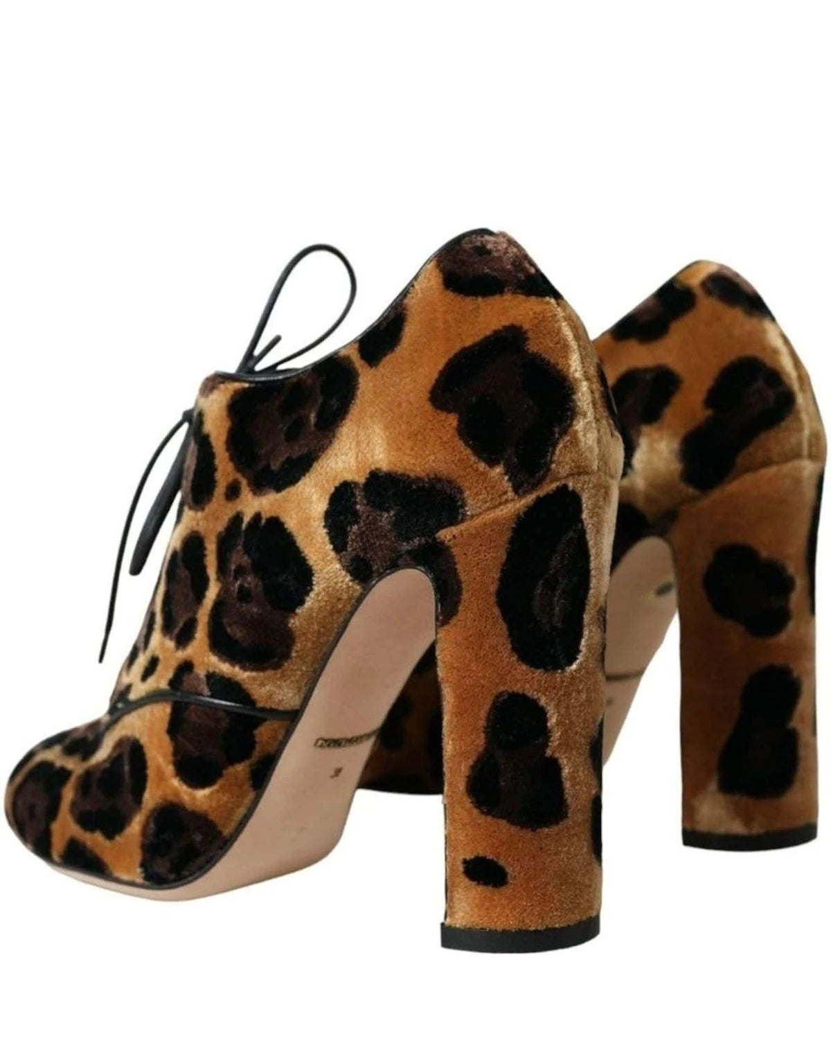 Dolce & Gabbana Brown Leopard Hair Lace Up Booties Shoes Boots