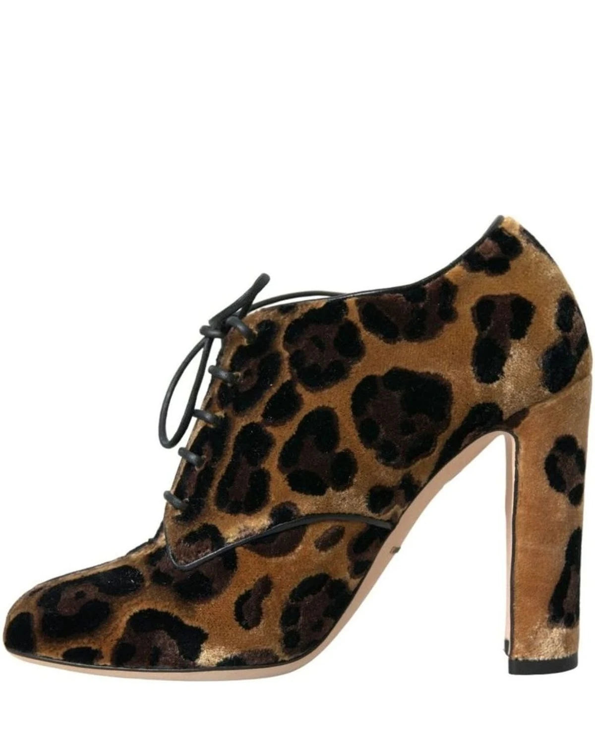 Dolce & Gabbana Brown Leopard Hair Lace Up Booties Shoes Boots