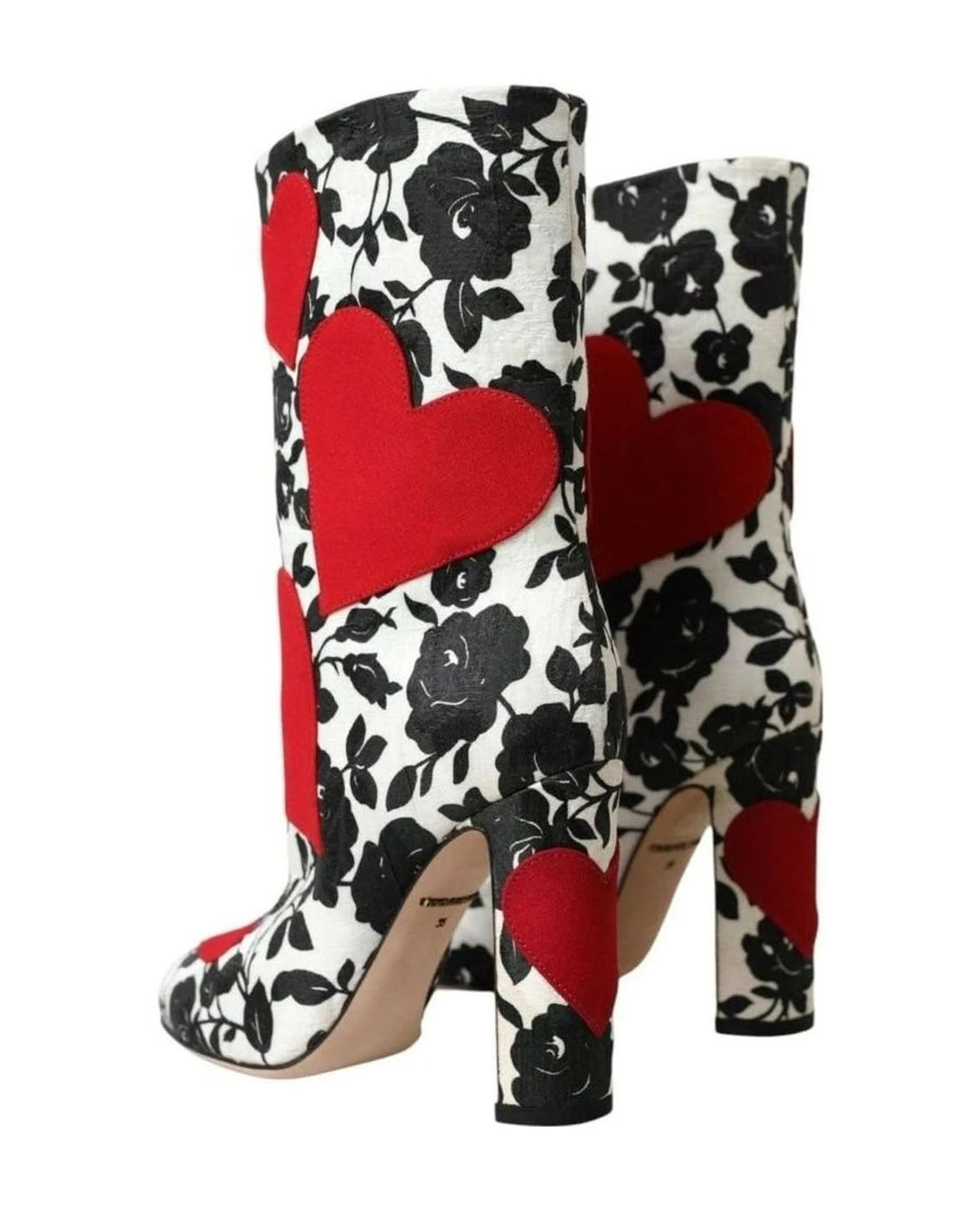 Dolce & Gabbana White Floral Hearts Leather High Boots Shoes Boots
