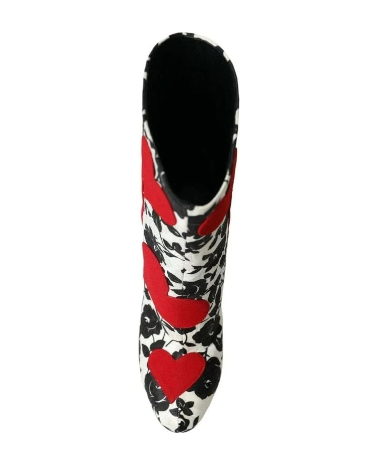 Dolce & Gabbana White Floral Hearts Leather High Boots Shoes Boots