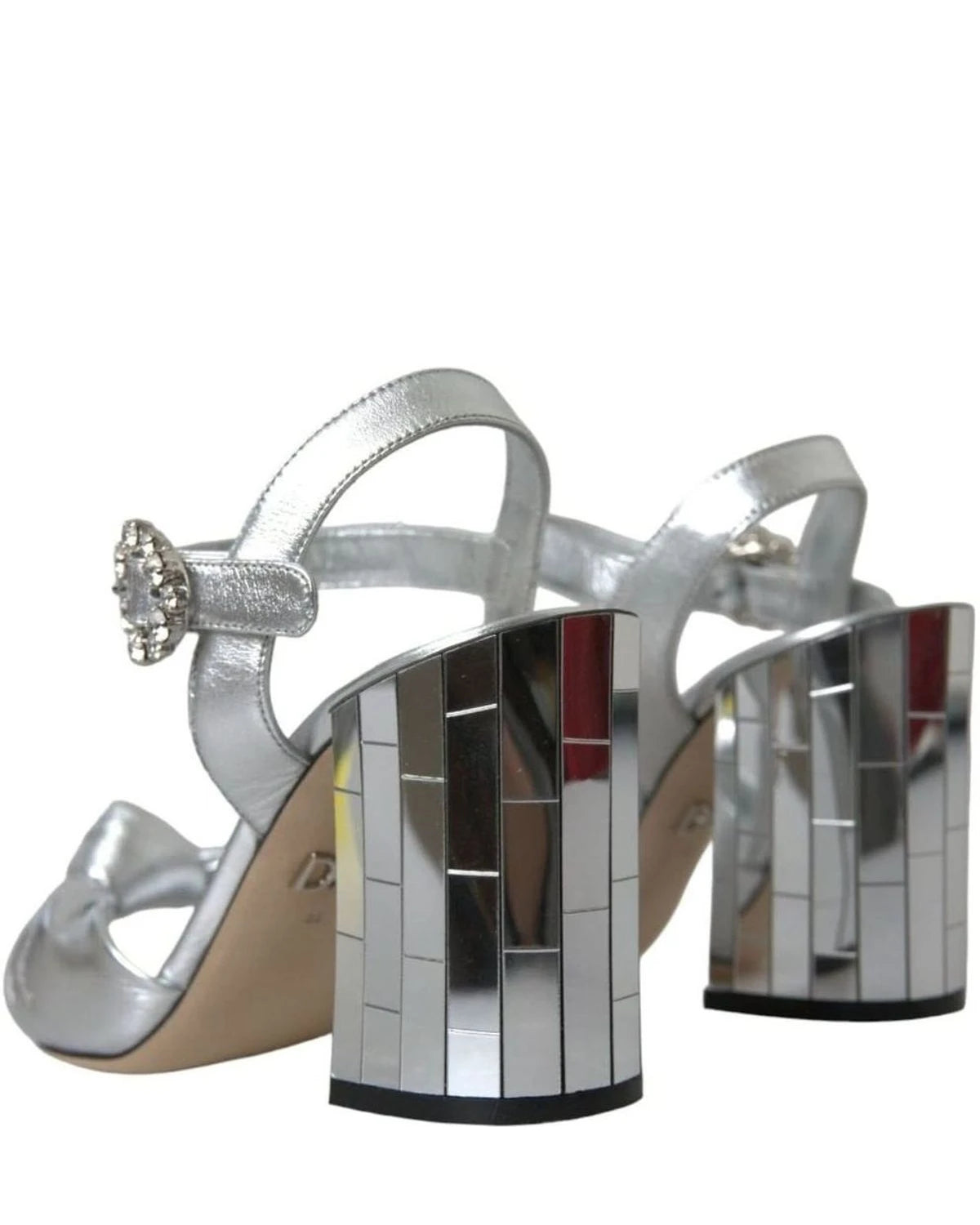 Dolce & Gabbana Silver Lambskin Leather Heels Sandals Shoes Heels