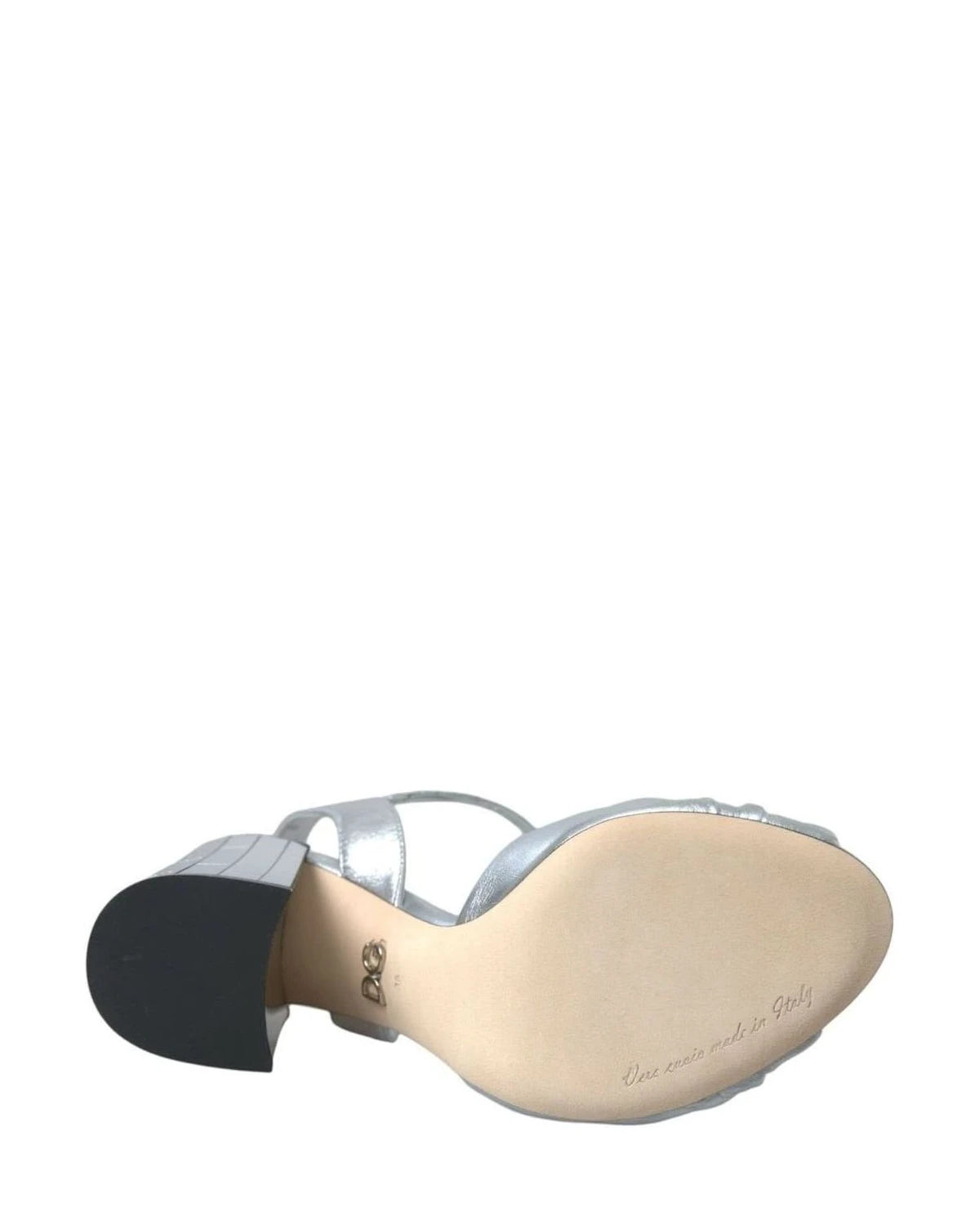 Dolce & Gabbana Silver Lambskin Leather Heels Sandals Shoes Heels