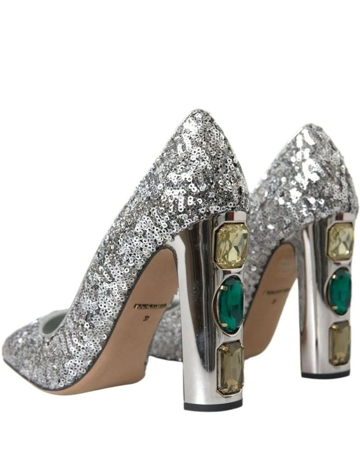 Dolce & Gabbana Silver Sequin Embellished Heels Pumps Shoes Heels
