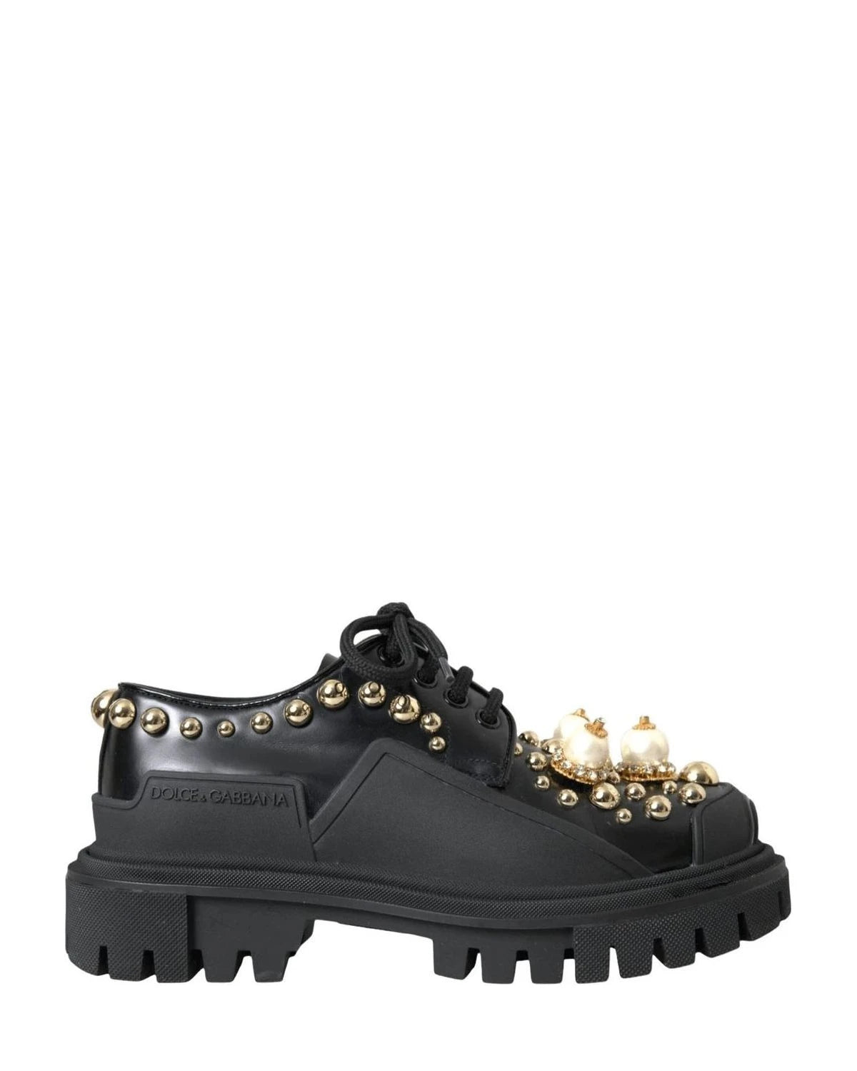 Dolce & Gabbana Black Leather Trekking Derby Embellished Shoes Glam Steals