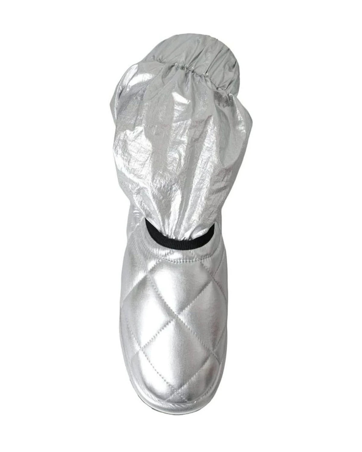 Dolce & Gabbana Silver Metallic Quilted Logo Patch Boot Shoes Boots