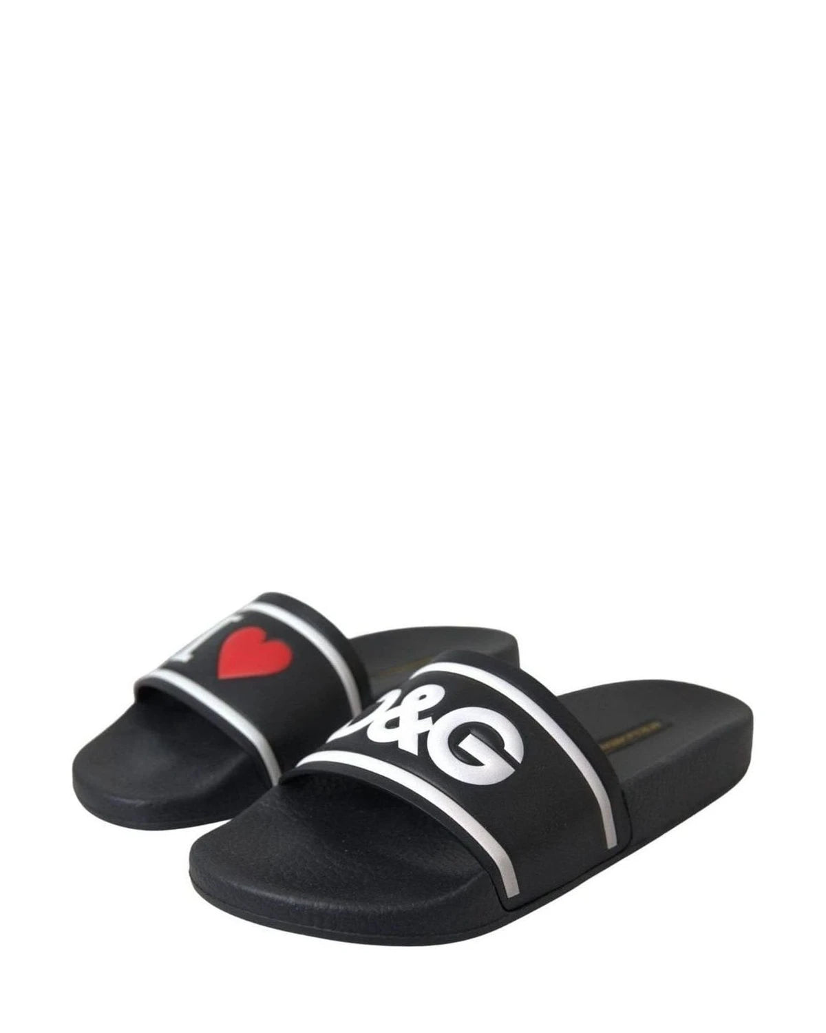 Dolce & Gabbana Black Leather I Love Dg Sandals Slides Shoes Flats
