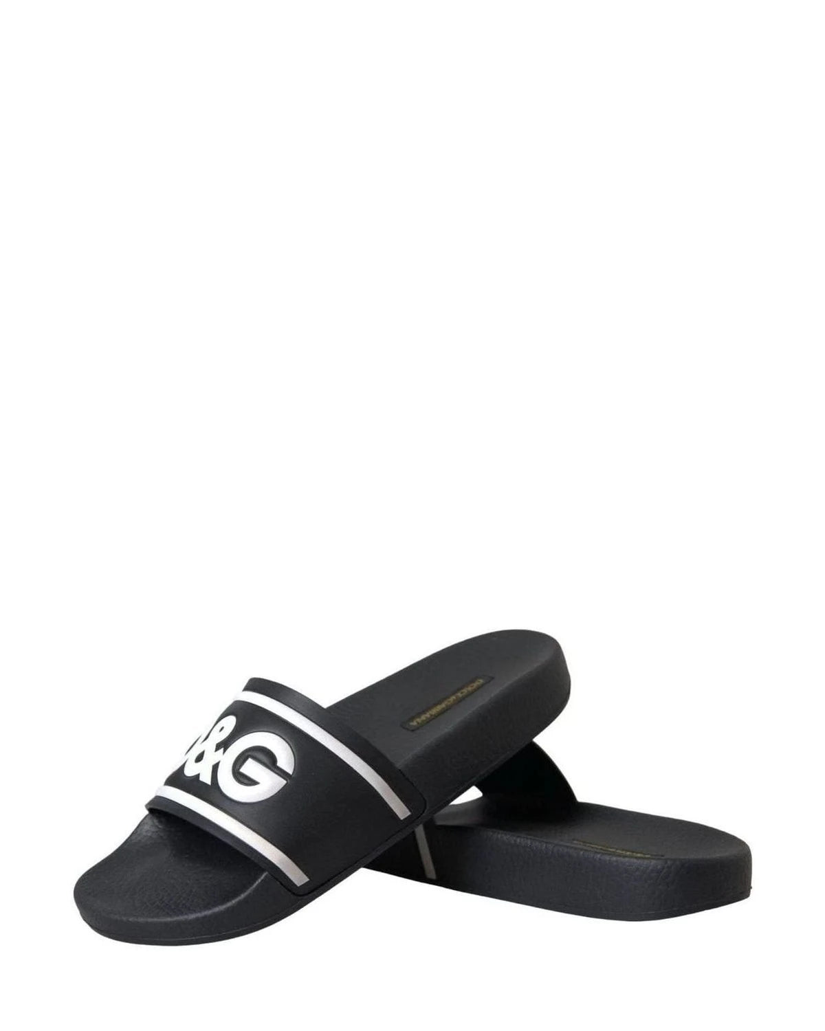 Dolce & Gabbana Black Leather I Love Dg Sandals Slides Shoes Flats